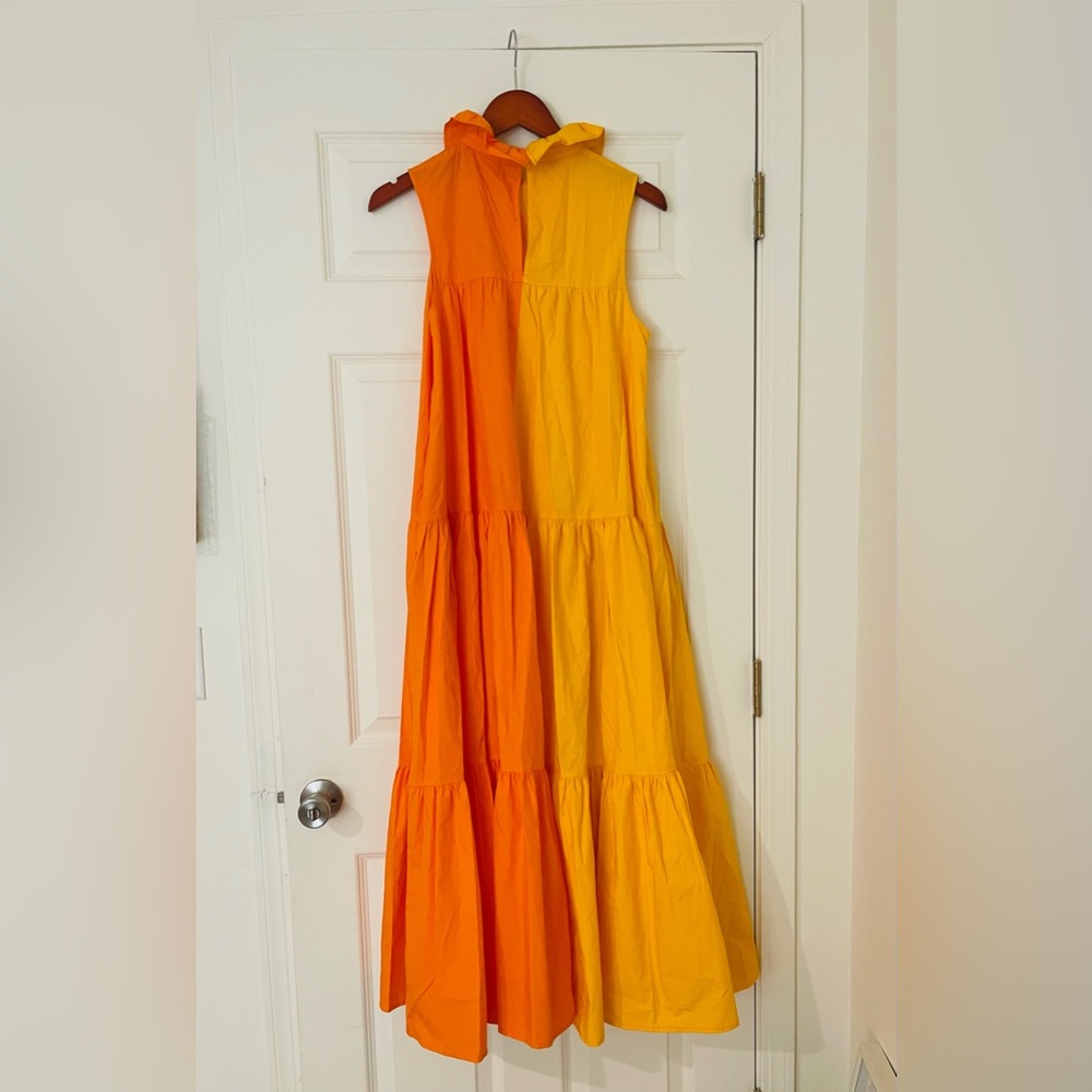 Christophet John Rogers Dress Two-Tone Yellow & Orange Tiered Maxi Dress - Picture 3 of 4